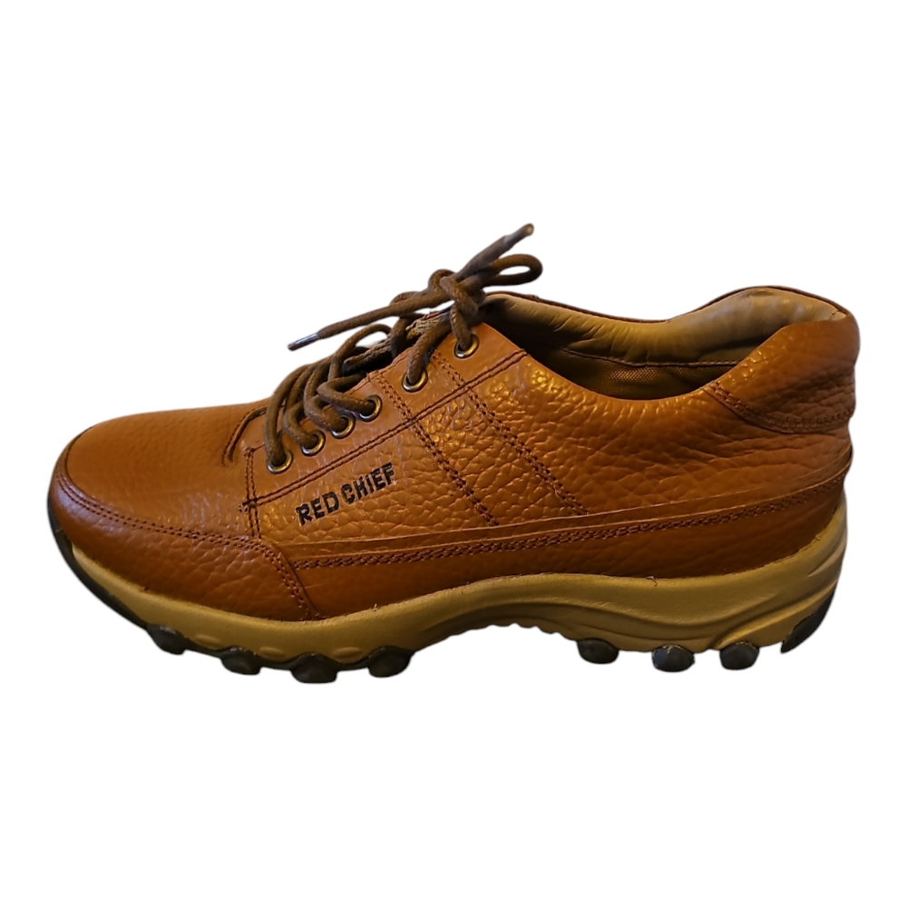 Brown Leather Sneakers with Chunky Sole and Lace-Up Design